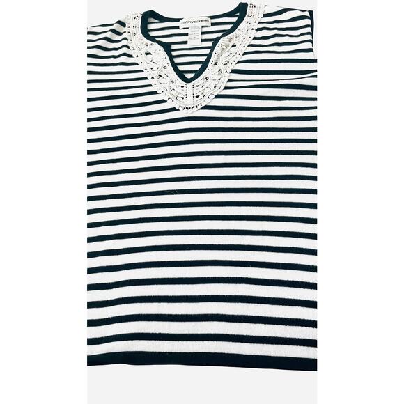 CATHY DANIELS LONG SLV PULL-OVER V-NECK TOP, WOMENS, 1X, BLACK & WHITE STRIPES - Picture 4 of 11